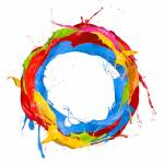 Colored paints splashes circle, isolated on white background